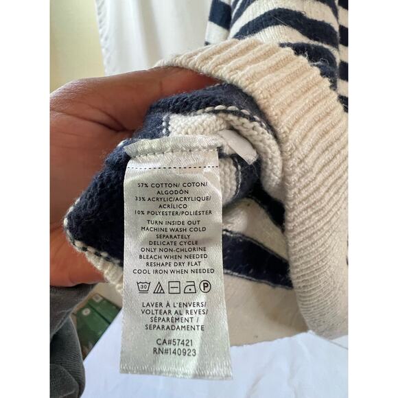 Loft Blue and White Women's Striped High Neck Sweater Size Medium - Picture 3 of 4